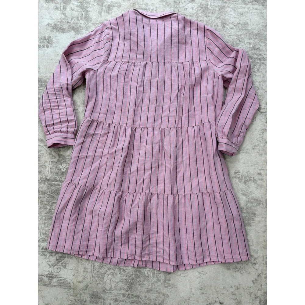 J. Jill Love Linen Striped Tiered Shirt Dress In Pink Size Medium Resort Coastal - Picture 4 of 9